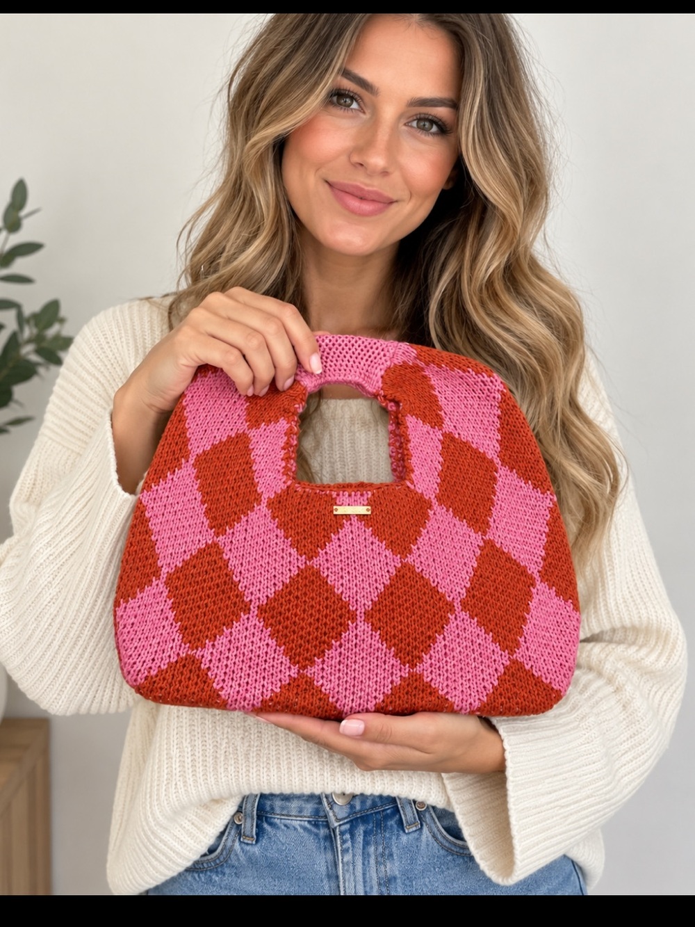 Kopari Crochet Checkered Purse, Never Used